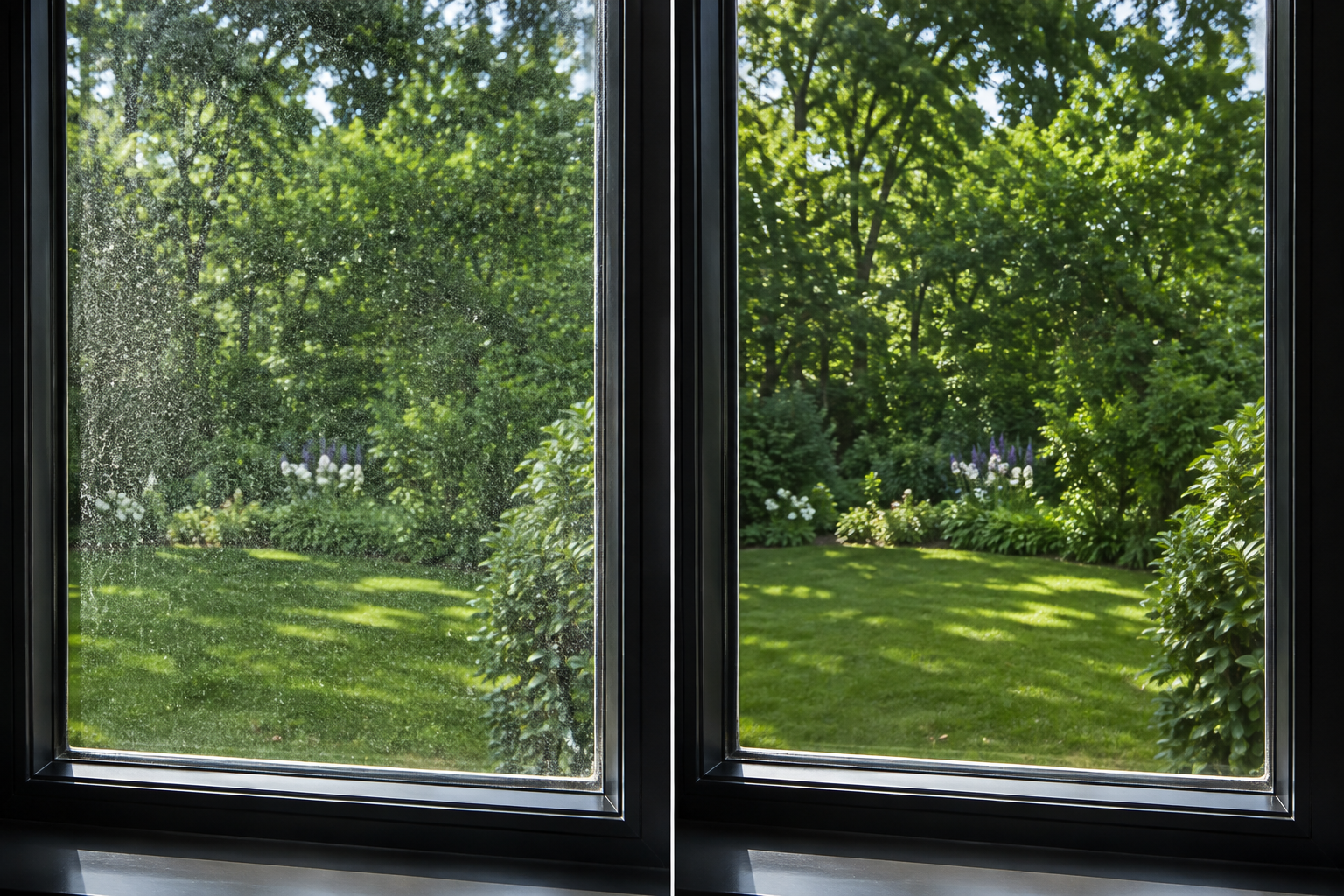 A garden seen through a clear window